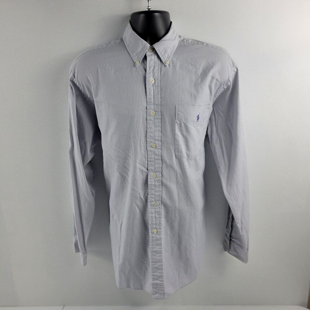 Vintage Ralph Lauren dress shirt button down tilden plaid purple green M 2672
